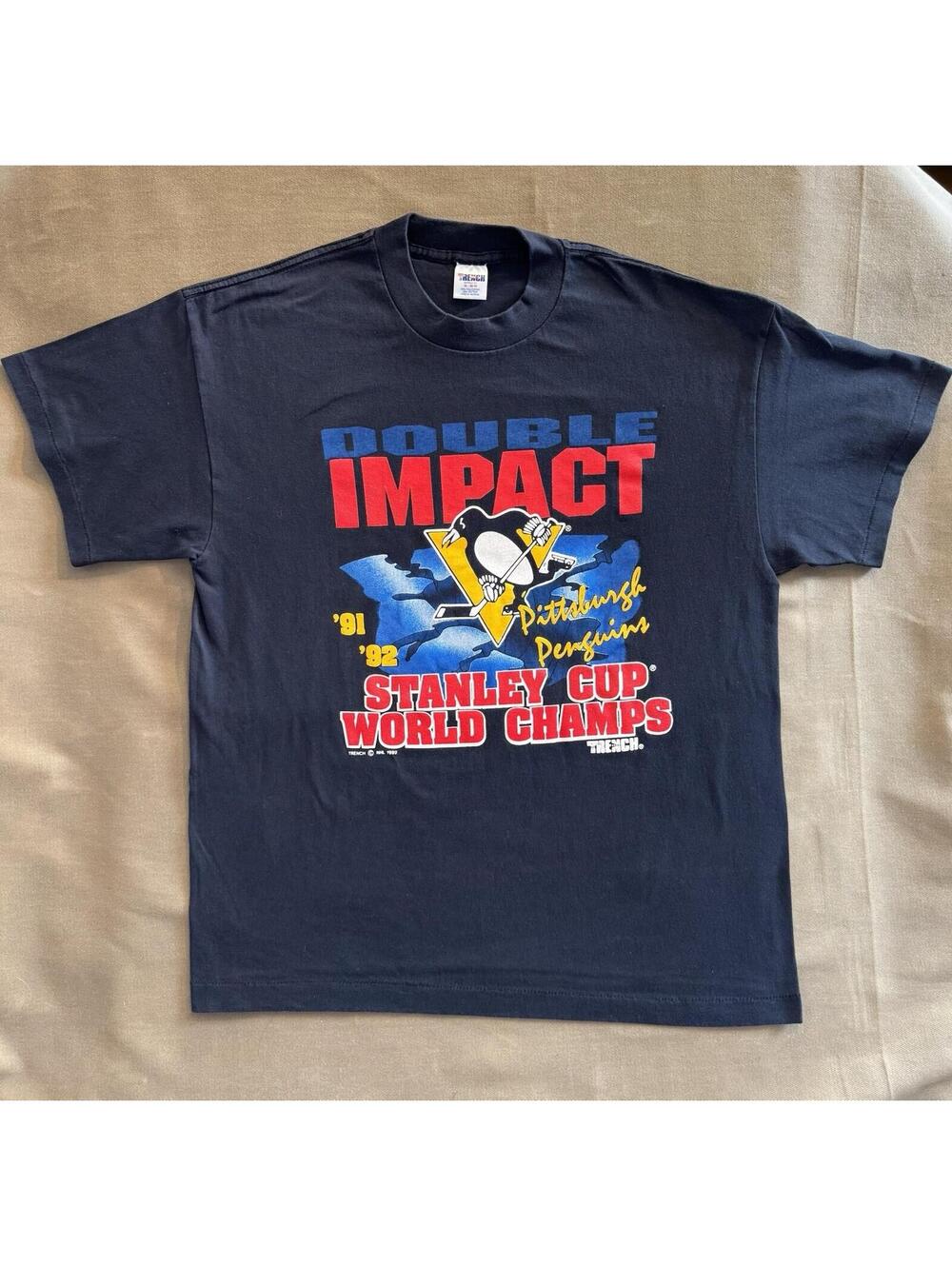 Vintage 90s 1992 Pittsburgh Penguins NHL Stanley Cup Single Stitch T-Shirt XL